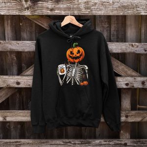 Coffee Drinking Skeleton Pumpkin Halloween Costume Women Hoodie 4 4