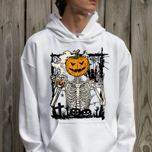 Coffee Drinking Skeleton Pumpkin Halloween Costume Women Hoodie