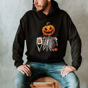 Coffee Drinking Skeleton Pumpkin Halloween Costume Women Hoodie