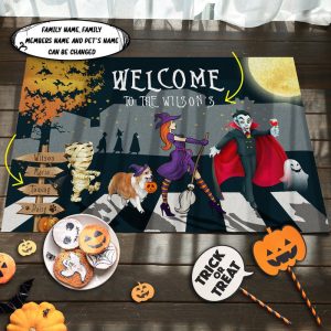 Corgi Family Halloween Personalized Doormat Welcome Mat