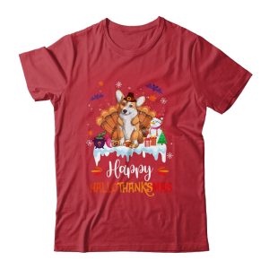 Corgi Happy HalloThanksMas Halloween Thanksgiving Christmas Unisex T Shirt For Adult Kids 1