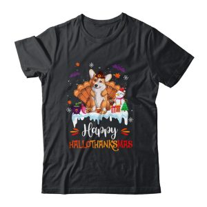 Corgi Happy HalloThanksMas Halloween Thanksgiving Christmas Unisex T-Shirt For Adult & Kids