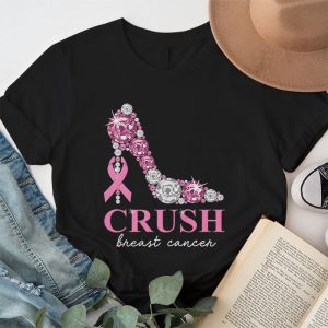 Crush Breast Cancer Bling Pink Ribbon Awareness October T Shirt 1 2