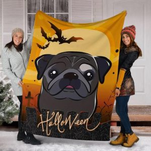 Cute Pug Halloween Gift Personalized Custom Name Date Fleece Blanket