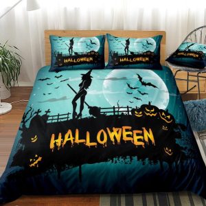 D Blue Halloween Pumpkin Lantern Bedding Set Bedroom Decor