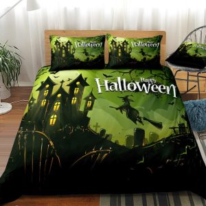 D Halloween Witch Flying On Broom Bedding Set Bedroom Decor