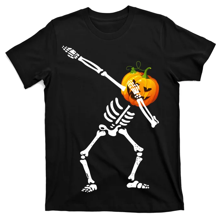 Dabbing Skeleton Pumpkin Face Halloween Unisex T-Shirt For Adult Kids