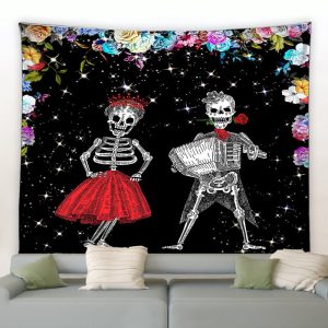Dancing Skeletons Halloween Garden Tapestry