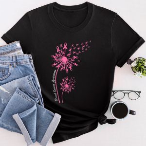 Dandelion Breast Cancer Awareness Pink Ribbon Support Gift T-Shirt