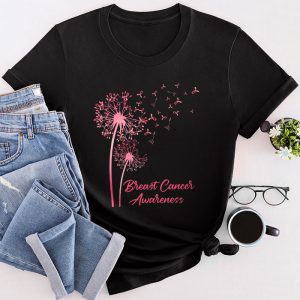 Dandelion Breast Cancer Shirts Awareness Pink Ribbon Gift T-Shirt 3