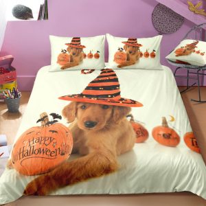 Dog And Pumpkin Halloween Bedding Set Bedroom Decor