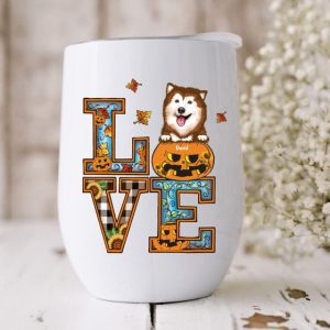 Dog Love Fall Halloween Custom Wine Tumbler Gift For Family