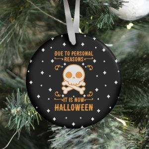 Due To Personal Reasons It Is Now Halloween Skull (Orange) Ornament