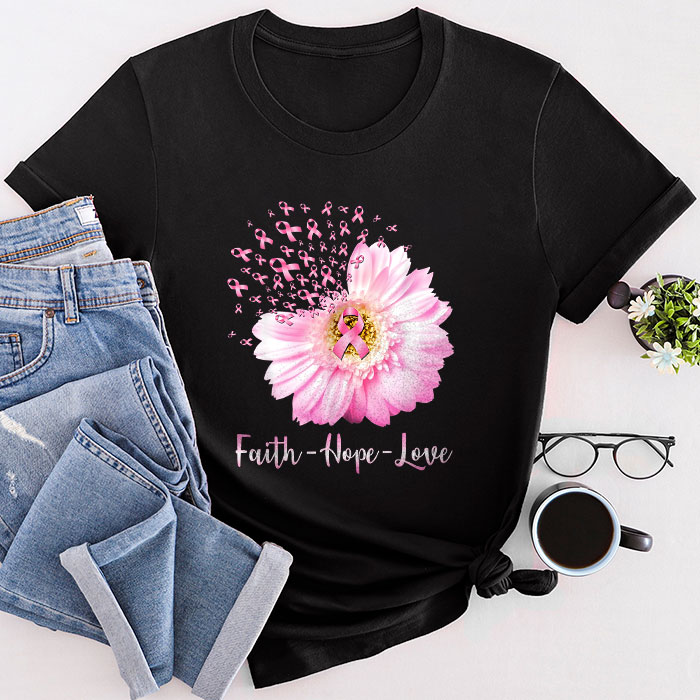 Faith Hope Love Pink Ribbon Breast Cancer Awareness T-Shirt