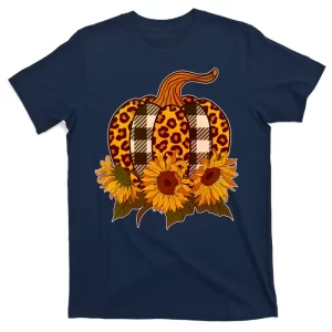 Fashion Autumn Leopard Buffalo Plaid Pumpkin Unisex T-Shirt For Adult Kids