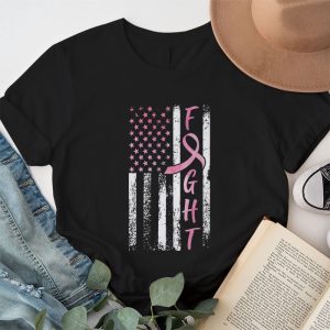 Fight Breast Survivor American Flag Breast Cancer Awareness T Shirt 1