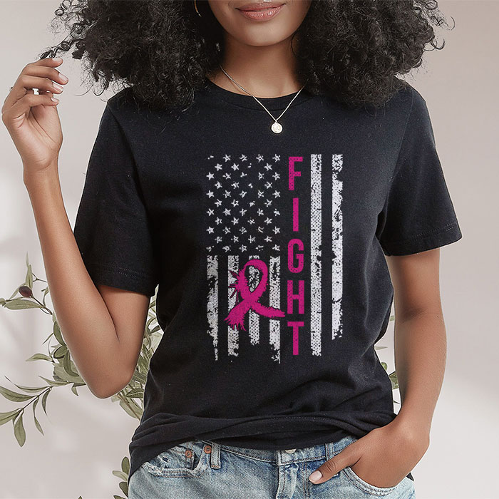 Fight Breast Survivor American Flag Breast Cancer Awareness T Shirt 2 2