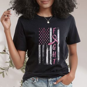 Fight Breast Survivor American Flag Breast Cancer Awareness T Shirt 2