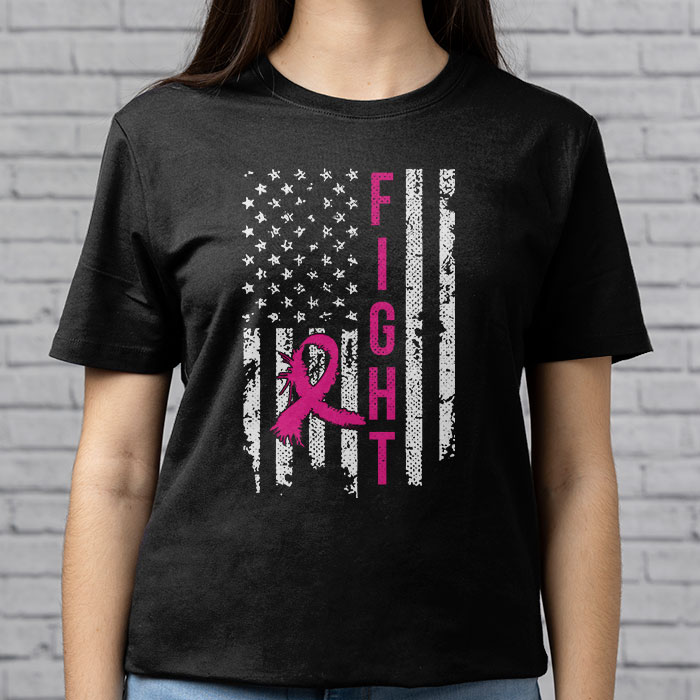 Fight Breast Survivor American Flag Breast Cancer Awareness T Shirt 3 2