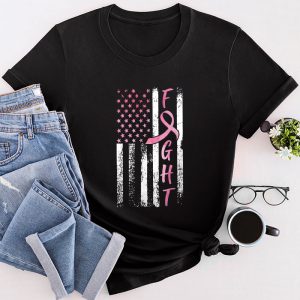 Fight Breast Survivor American Flag Breast Cancer Awareness T-Shirt