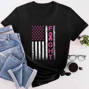 Breast Cancer Awareness Fight Breast Survivor American Flag T-Shirt 2
