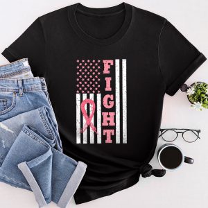 Breast Cancer Awareness Fight Breast Survivor American Flag T-Shirt 4