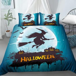 Flying Witch Halloween Bedding Set Bedroom Decor