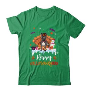 French Bulldog HalloThanksMas Halloween Thanksgiving Christmas Unisex T Shirt For Adult Kids 2