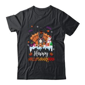 French Bulldog HalloThanksMas Halloween Thanksgiving Christmas Unisex T-Shirt For Adult & Kids