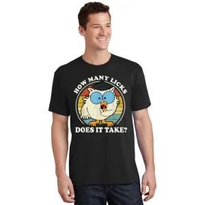Funny Owl How Many Licks Does It Take Retro Vintage Unisex T Shirt For Adult Kids 1