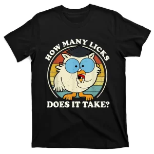 Funny Owl How Many Licks Does It Take Retro Vintage Unisex T-Shirt For Adult Kids