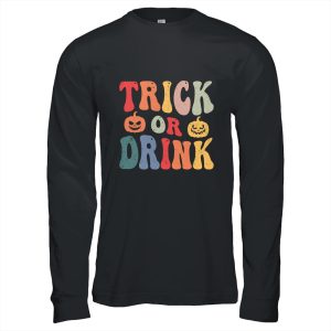 Funny Trick Or Drink Lover Halloween Drink Retro Groovy Unisex T Shirt For Adult Kids 1