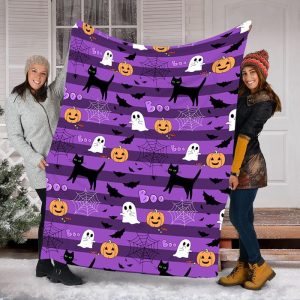 Ghost Boo Black Cat Pumpkin Halloween Gift Fleece Blanket