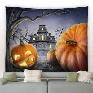 Giant Pumpkins And House Halloween Garden Tapestry