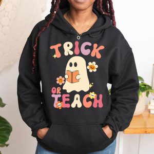 Groovy Halloween Trick or Teach Retro Floral Ghost Teacher Hoodie 1 3