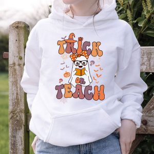 Funny Halloween Shirt Trick or Teach Retro Floral Ghost Hoodie 2