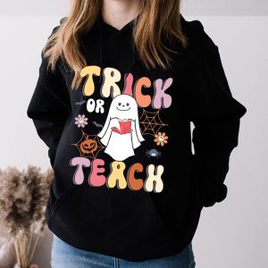 Funny Halloween Shirt Trick or Teach Retro Floral Ghost Hoodie 3