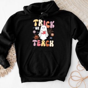 Groovy Halloween Trick or Teach Retro Floral Ghost Teacher Hoodie