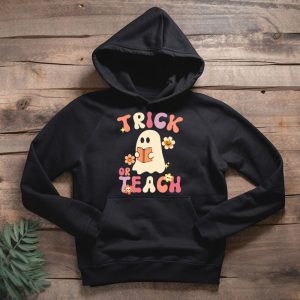 Groovy Halloween Trick or Teach Retro Floral Ghost Teacher Hoodie 2 3