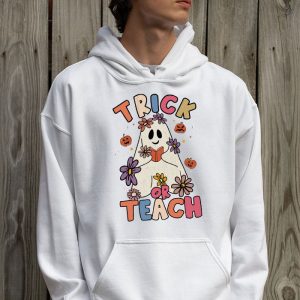 Groovy Halloween Trick or Teach Retro Floral Ghost Teacher Hoodie 2 4