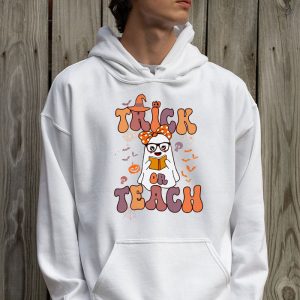 Groovy Halloween Trick or Teach Retro Floral Ghost Teacher Hoodie 2 5