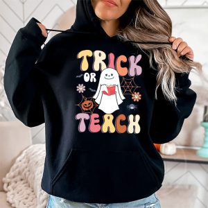 Groovy Halloween Trick or Teach Retro Floral Ghost Teacher Hoodie 2 6