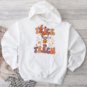 Groovy Halloween Trick or Teach Retro Floral Ghost Teacher Hoodie 3 1