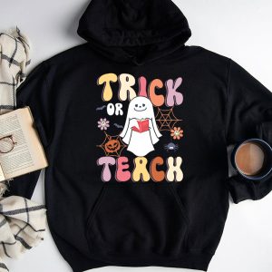 Groovy Halloween Trick or Teach Retro Floral Ghost Teacher Hoodie 3 2