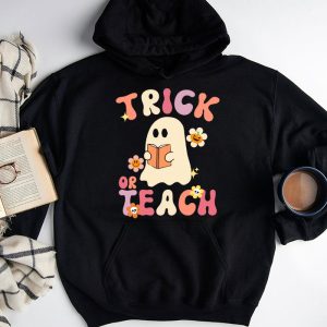 Groovy Halloween Trick or Teach Retro Floral Ghost Teacher Hoodie 3 3