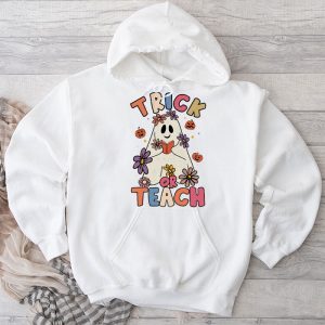 Groovy Halloween Trick or Teach Retro Floral Ghost Teacher Hoodie 3