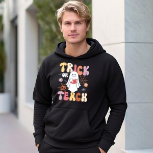 Groovy Halloween Trick or Teach Retro Floral Ghost Teacher Hoodie 3 6