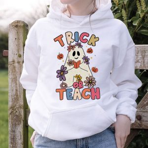 Groovy Halloween Trick or Teach Retro Floral Ghost Teacher Hoodie