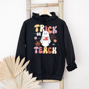 Groovy Halloween Trick or Teach Retro Floral Ghost Teacher Hoodie 4 2