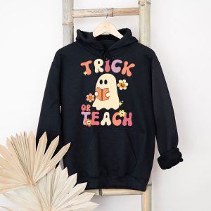 Groovy Halloween Trick or Teach Retro Floral Ghost Teacher Hoodie 4 3